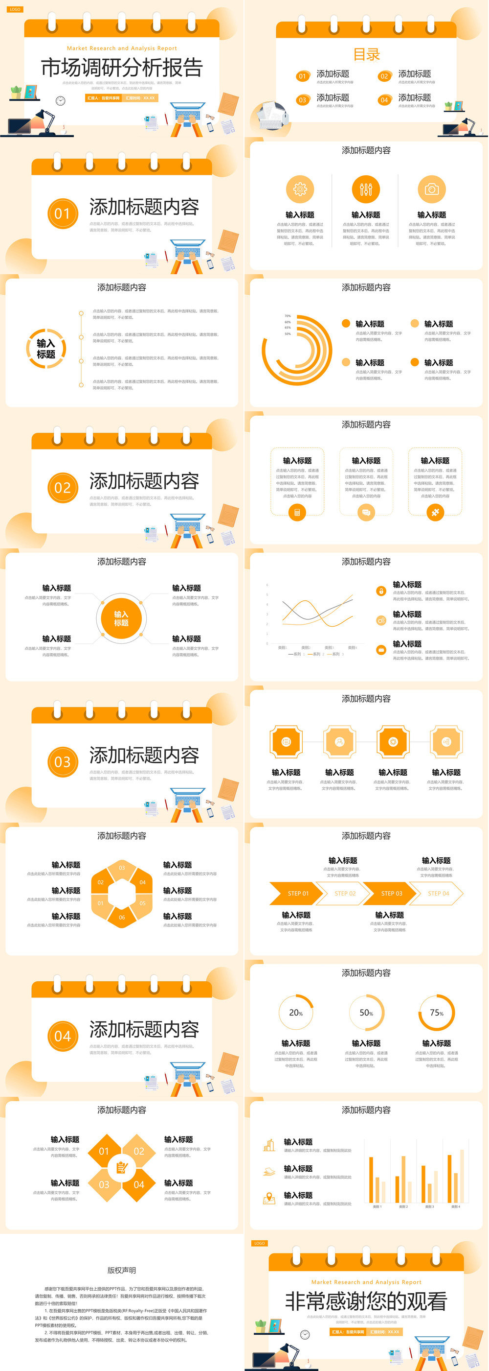 扁平风市场调研分析报告项目工作总结PPT模板