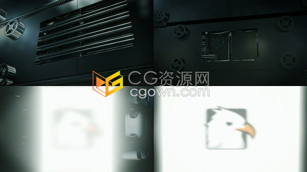 3D金属机械打开发光电影门LOGO视频片头效果制作-PR模板下载