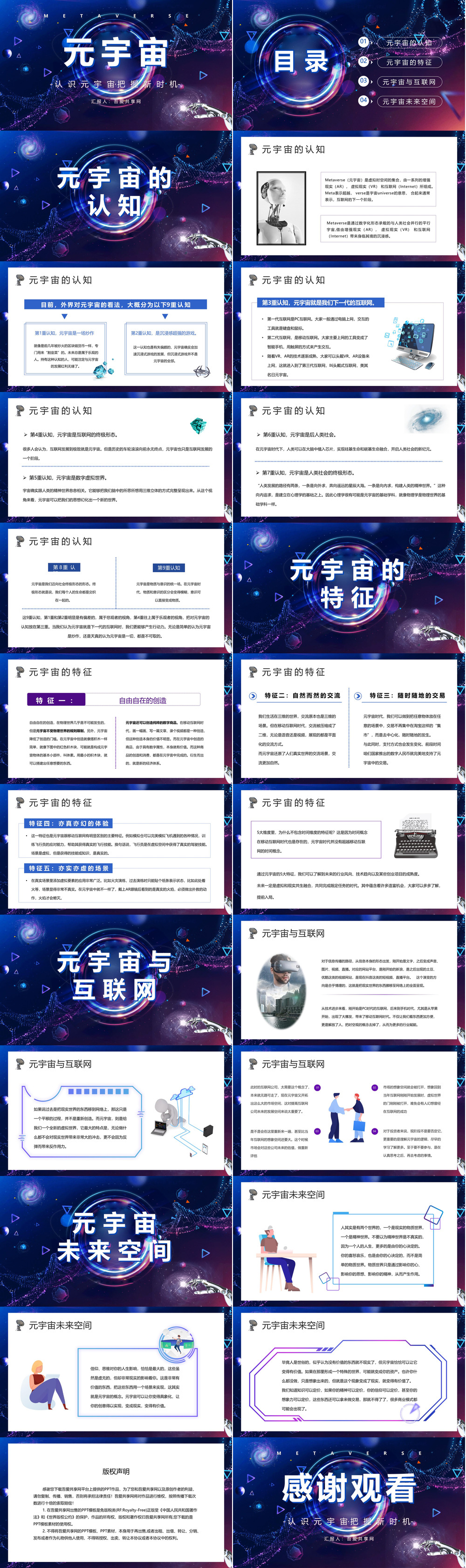 科技风元宇宙概念解释内容梳理科普培训讲座PPT模板