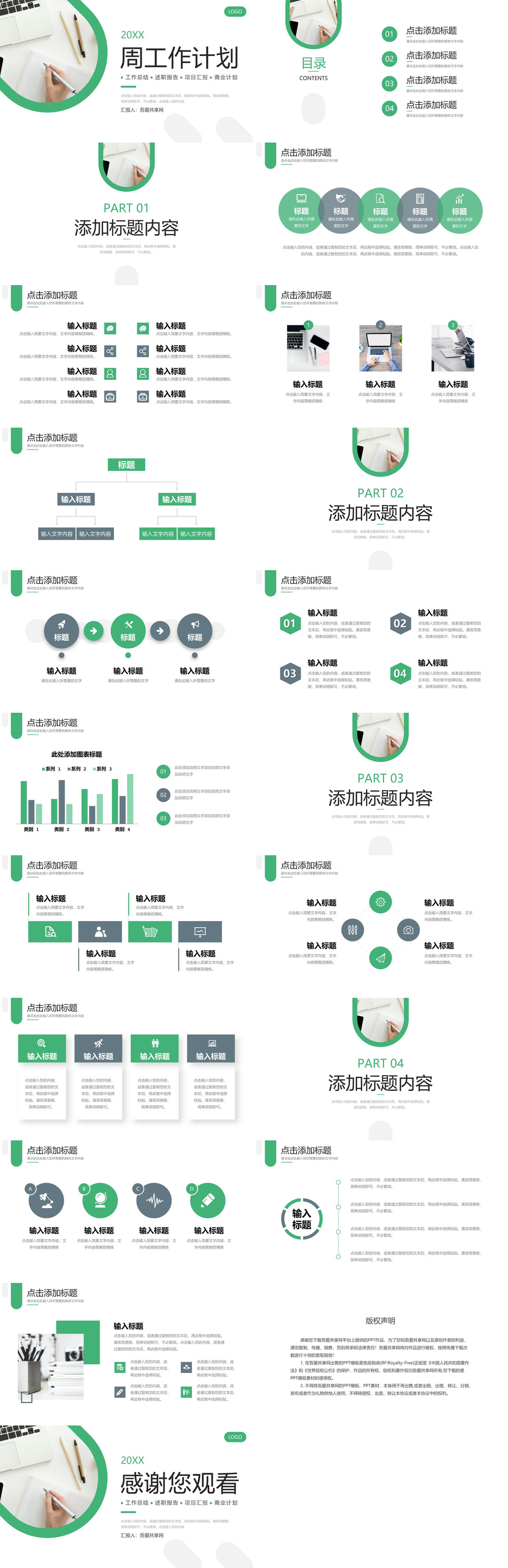 绿色商务周工作计划员工述职报告PPT模板